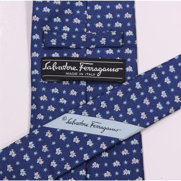 Salvatore Ferragamo Blue Elephants Silk Necktie Tie - Picture 5 of 6